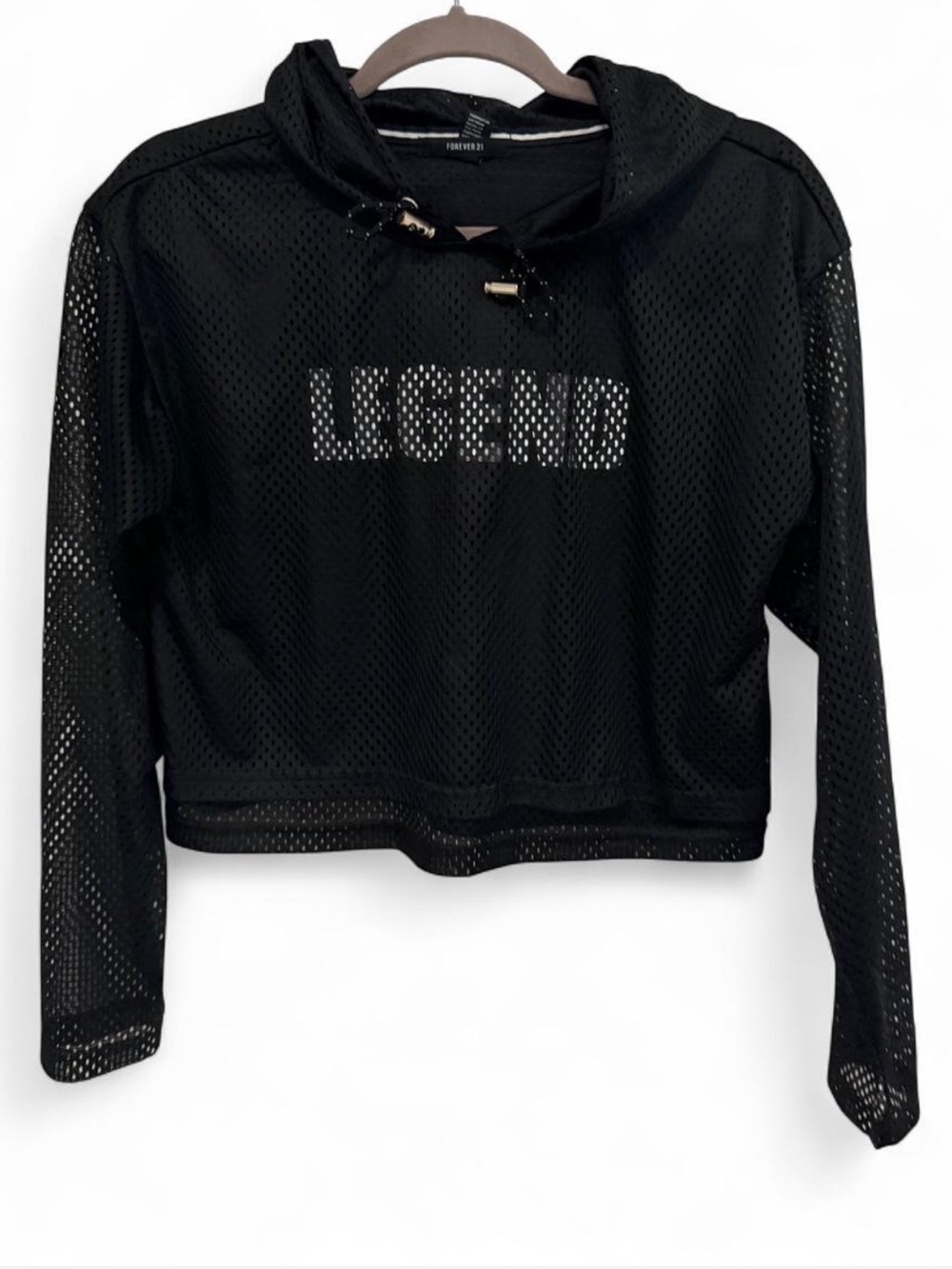 Forever 21 Black 'Legend' Mesh Cropped Hoodie Size Medium